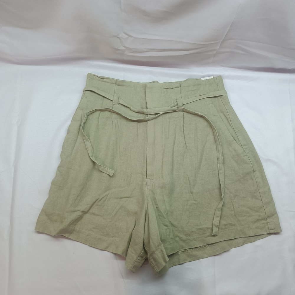 Abercrombie‎ & Fitch Beige Linen Blend High Rise Paperbag Shorts Womens S NWT